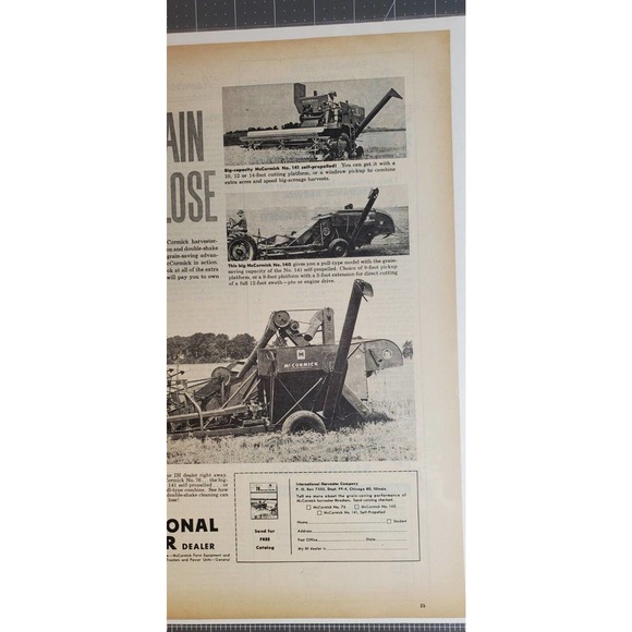 1956 New McCormick Harvester-Thresher Combine Magazine Advertisement 2 Page - Picture 3 of 6